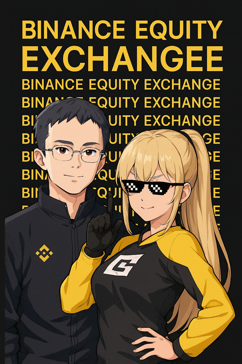 Binance Equity Exchange Anime Poster - CZ and Mascot Character